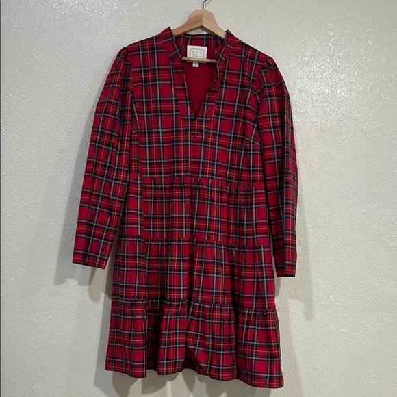 SAIL TO SABLE WOMENS RED PLAID LONG SLEEVE TUNIC FLARE DRESS Sz XL - Picture 2 of 12